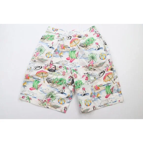 Vintage 90s Streetwear Womens 14 Pleated Beach Summer Bermuda Shorts Cotton USA